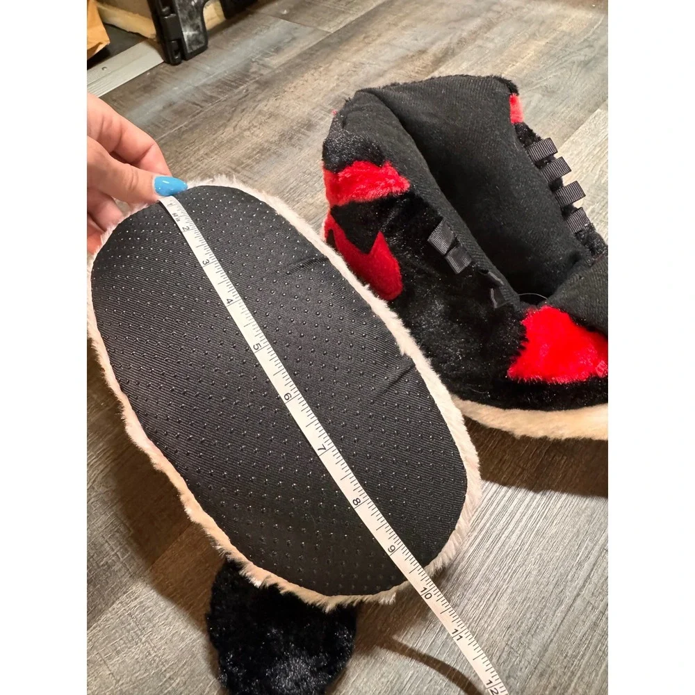 Jordan Kids Plush Sneaker Slippers Red Black High Top Fuzzy House Shoes